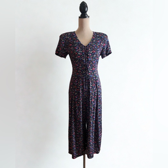 Braemar Pants - 90s Vintage Braemar Petites Floral Jumpsuit, Size Medium